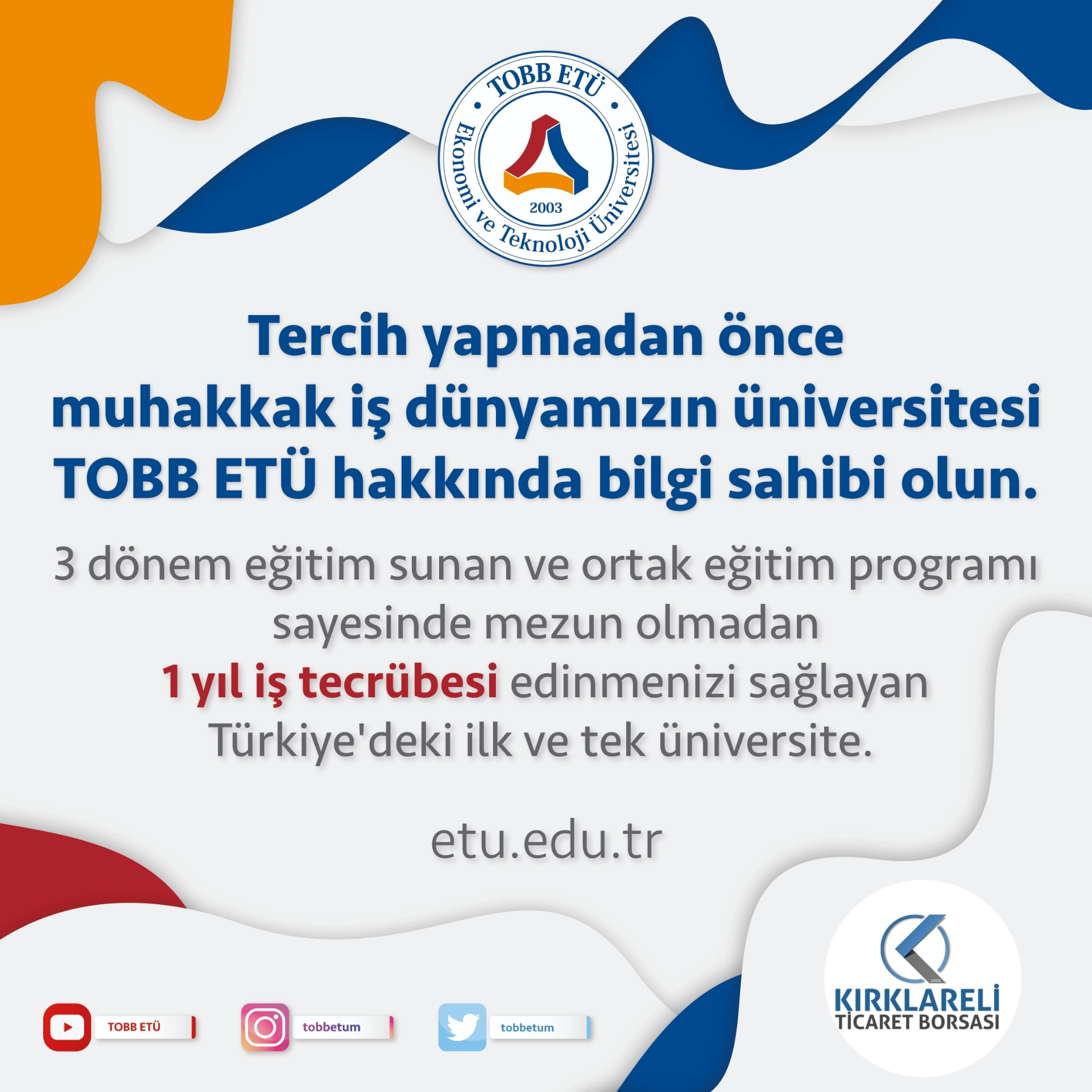 İş Dünyasının Üniversitesinde Yerini Al: TOBB ETÜ