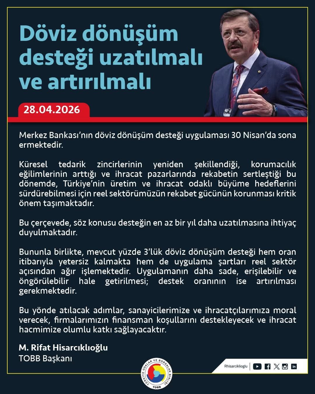 Döviz Dönüşüm Desteği Uzatılmalı ve Desteklenmeli