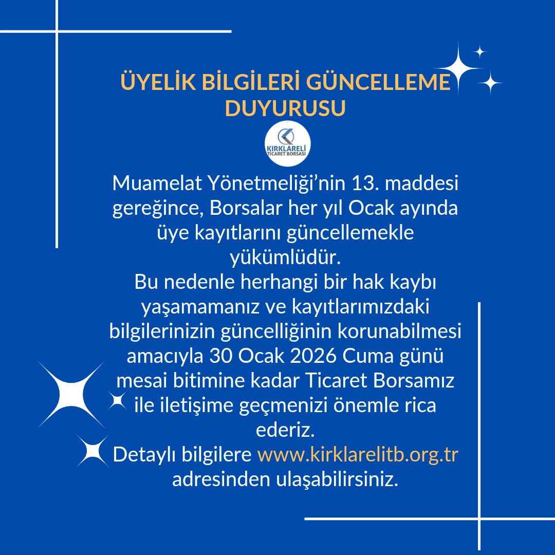 Üyelik Bilgileri Güncelleme Duyurusu