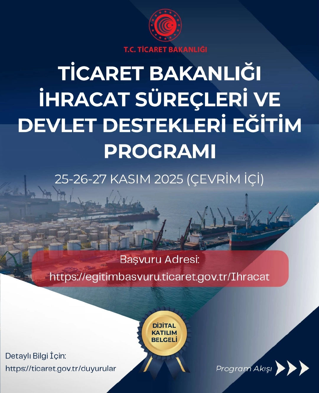 Ticaret Bakanlığı İhracat Süreçleri ve Devlet Destekleri Eğitim Programı, 25-26-27 Kasım 2025