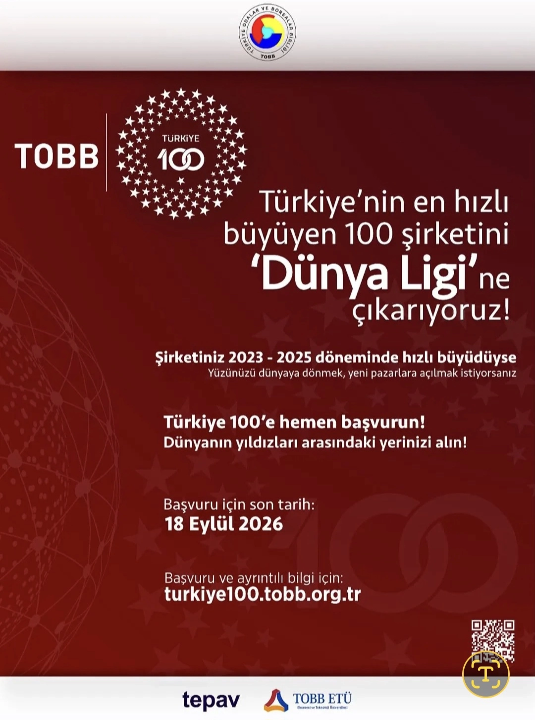 Türkiye 100 Programı Başvuru Süresi Uzatılması Hk.